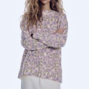 Zara oversized pastel floral wool blend jacquard knit sweater NWT